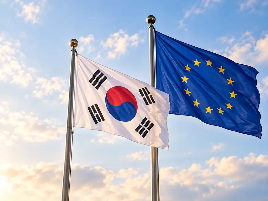 The South Korean and European Union flags flying together